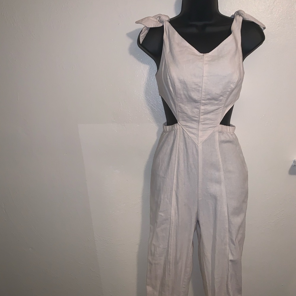 Free People White Cotton V-Neck Jumpsuit